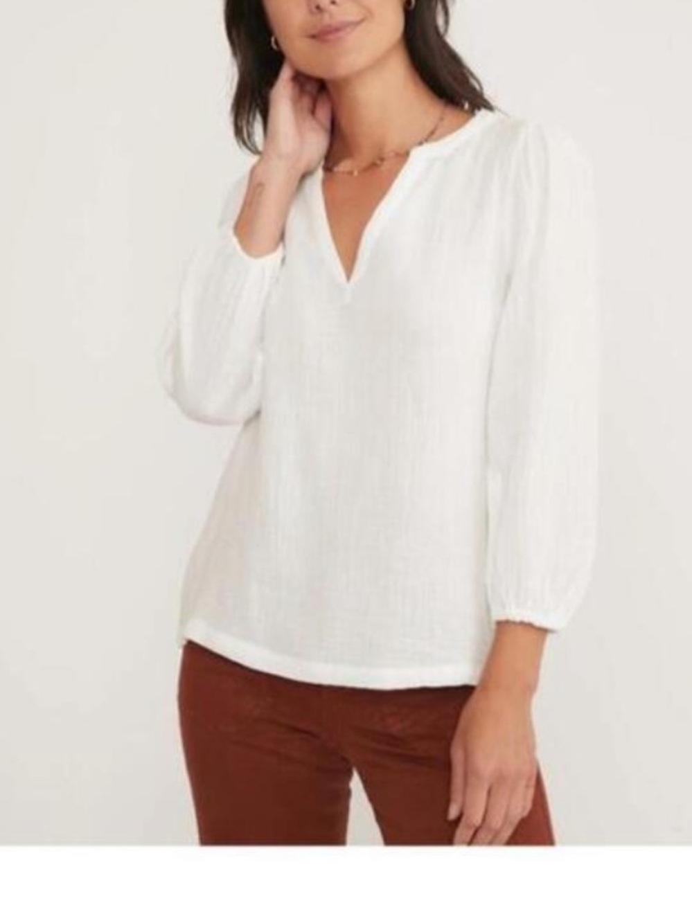 Marine Layer Jamie Banded Collar White Gauze V-Neck Tunic Top Size XL